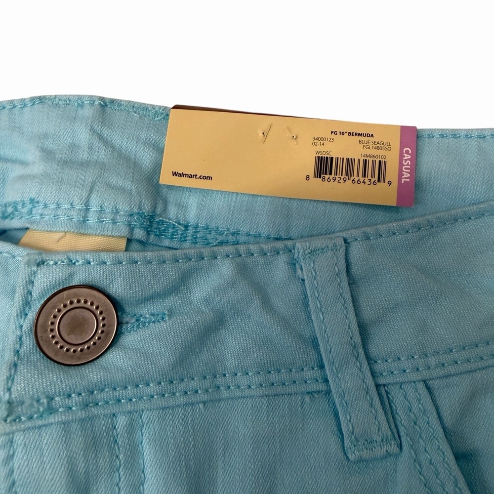 Faded Glory Light Blue Shorts Size 14 10" Length Cotton Stretch Cuffed Bermuda - Picture 5 of 6